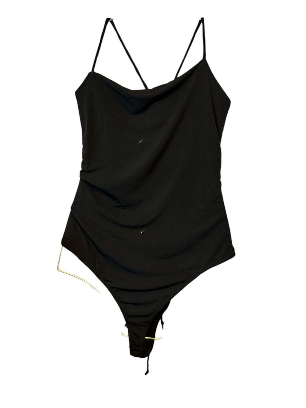 Just Polly New York Black Cowl Neck Lace-Up Back Bodysuit